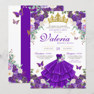 Royal Lila Ro Butterfly Princess Quinceanera Inbjudningar