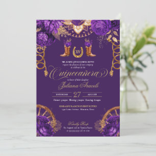 Royal Lila Ro Land Westerna Quinceanera Inbjudningar