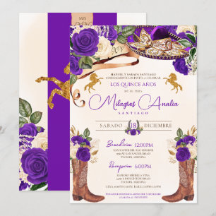 Royal Lila Ro Mariachi Elegant Western Charro Inbjudningar