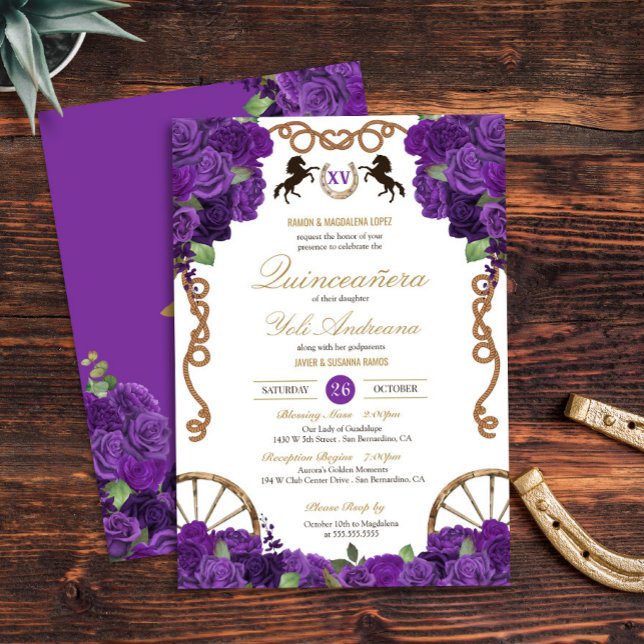Royal Lila Ro Western Charro Quinceañera Inbjudningar (Skapare uppladdad)