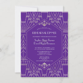 Royal Lila Silver Underbar Gatsby Rehearsal Dinner Inbjudningar