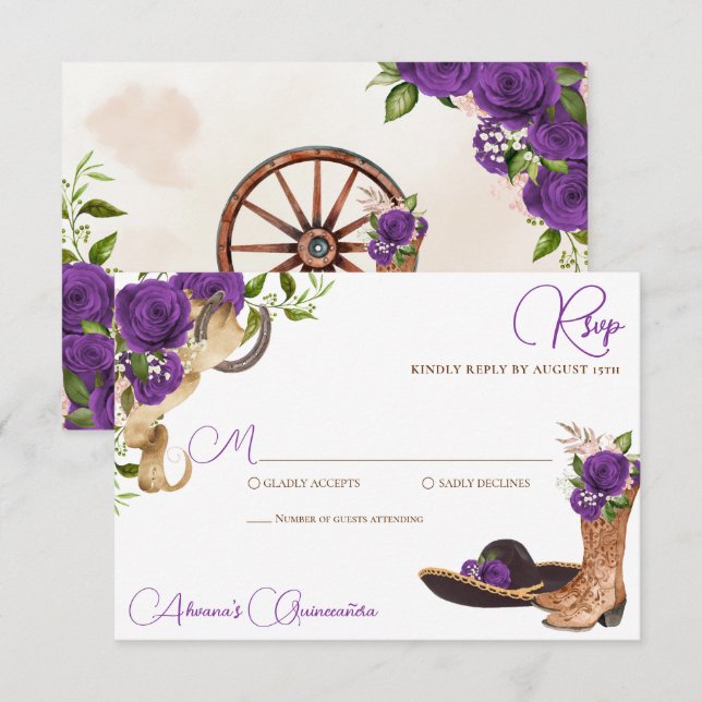Royal Lila Violet Charro Western Quinceanera OSA Kort (Fram/baksida)