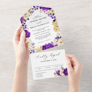 Royal Lila Violet Guld Blommigt Botaniska Bröllop