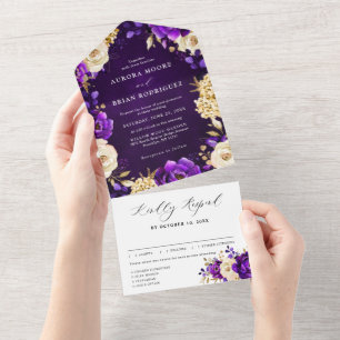 Royal Lila Violet Guld Blommigt Botaniska Bröllop
