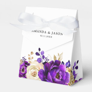 Royal Lila Violet Guld Blommigt Botaniska Bröllop Presentaskar