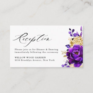 Royal Lila Violet Guld Blommigt Botaniska Bröllop Tilläggskort