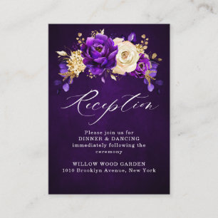 Royal Lila Violet Guld Blommigt Botaniska Bröllop Tilläggskort
