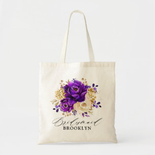 Royal Lila Violet Guld Blommigt Botaniska Bröllop Tygkasse