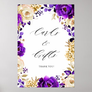 Royal Lila Violet Guld Blommigt Cards & presenter Poster