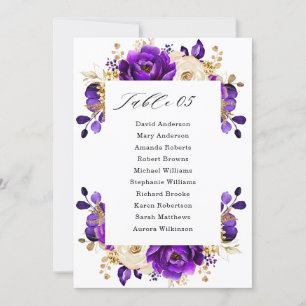 Royal Lila Violet Guld Botanical Seatsching Chart Inbjudningar