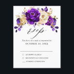 Royal Lila Violet Guld Botaniska Bröllopet OSA Vykort<br><div class="desc">Elegant royal lila guld-temat bröllop OSA vykort med elegant-bukett av royal lila,  Indigo,  guld,  gult färg-blommor och eukalyptus ro. Kontakta mig om du behöver hjälp med anpassning eller om du behöver någon annan produkt med den här designen.</div>