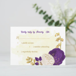 royal lila vita blommor guld botaniska bröllop OSA kort