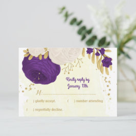royal lila vita blommor guld botaniska bröllop OSA kort