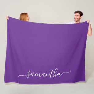 Royal Lila White Elegant Script Namnteckning Namn Fleecefilt