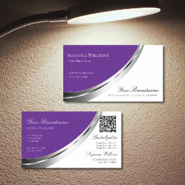 Royal Lila White med Silver Decor och QR-kod Visitkort