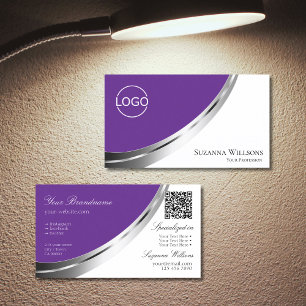 Royal Lila White Silver Decor-Logotyp och QR-kod Visitkort