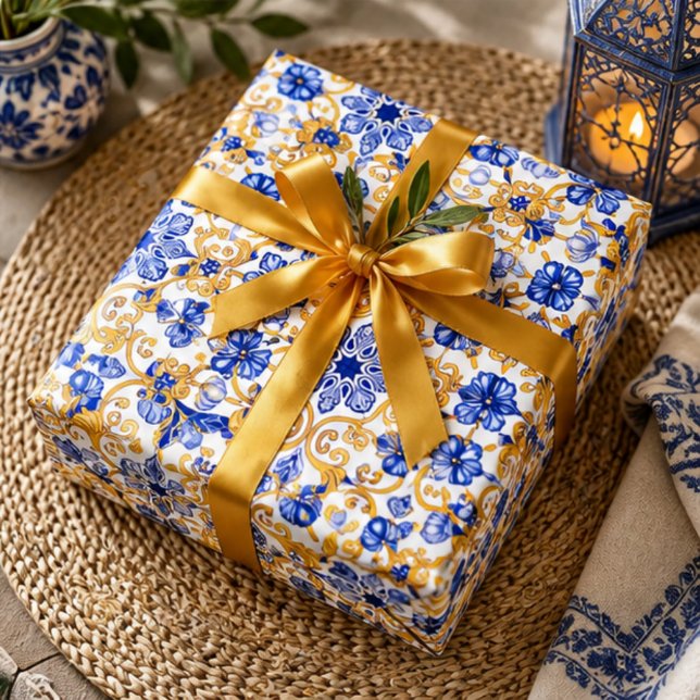 Royal Lisbon Scrollwork  Elegant Portuguese Blue  Presentpapper (Skapare uppladdad)