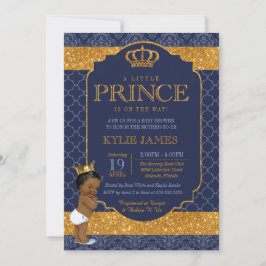Royal Liten prins Navy Blue Guld Baby Shower Inbjudningar