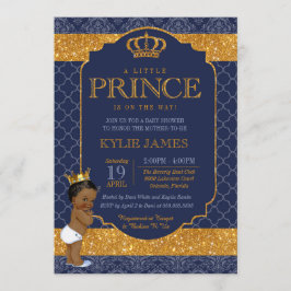 Royal Liten prins Navy Blue Guld Baby Shower Inbjudningar