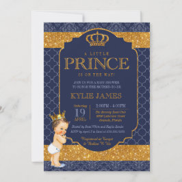 Royal Liten prins Navy Blue Guld Baby Shower Inbjudningar