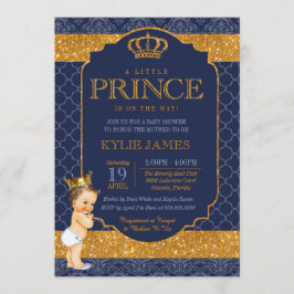 Royal Liten prins Navy Blue Guld Baby Shower Inbjudningar
