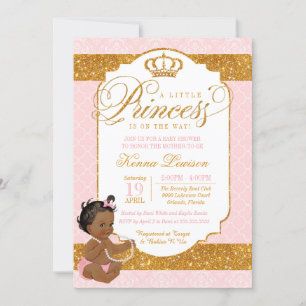 Royal Little Princess Rosa och Guld Baby Shower Inbjudningar
