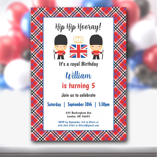 Royal London Guards British Tartan Boy Birthday Inbjudningar (Royal London Guards British Tartan Boy Birthday Invitation)