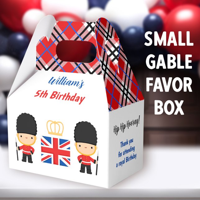 Royal London Guards British Tartan Boy Birthday Presentaskar (Royal London Guards Small Gable Favor Boxes - You can choose from 3 sizes of these gable favor boxes)
