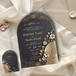 Royal Luxurious Golden Blommigt Islamic Arch Bröll Inbjudningar