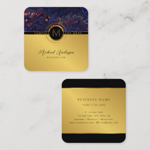 Royal Luxury Guld Round Abstrakt & Agate Monogram Fyrkantigt Visitkort