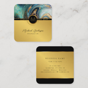 Royal Luxury Guld Round Abstrakt & Agate Monogram Fyrkantigt Visitkort