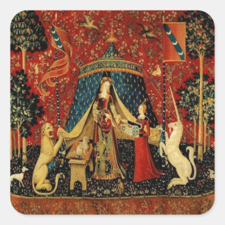 Royal Maiden och Unicorn Fyrkantigt Klistermärke
