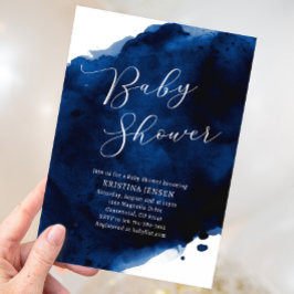 Royal Majestic Blue Watercolor Baby Shower Inbjudningar