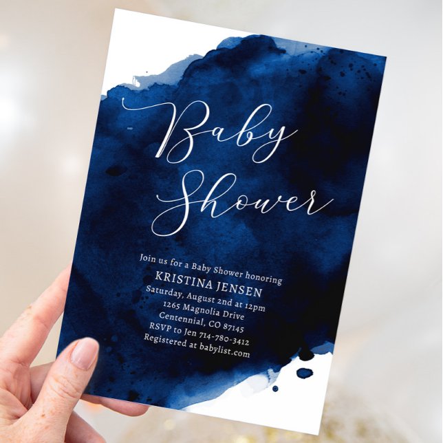 Royal Majestic Blue Watercolor Baby Shower Inbjudningar (Skapare uppladdad)