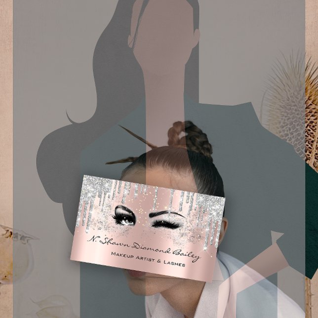 Royal Makeup Artist Lash Ro Drip Silver Grått Visitkort (Royal Makeup Artist Lashes Rose Drip Silver Gray Business Card)