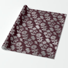 Royal Maroon Burgundy Blommigt Silver Ro Shiny Presentpapper