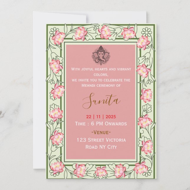 Royal Mehendi Ceremony Invitation  Inbjudningar (Framsida)