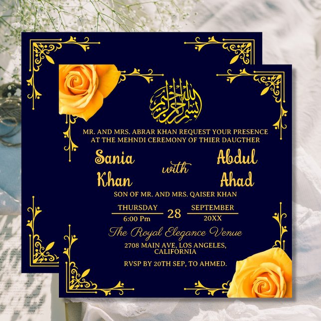 Royal Mehndi Gul ros islamisk muslimsk Bröllop Inbjudningar (Skapare uppladdad)