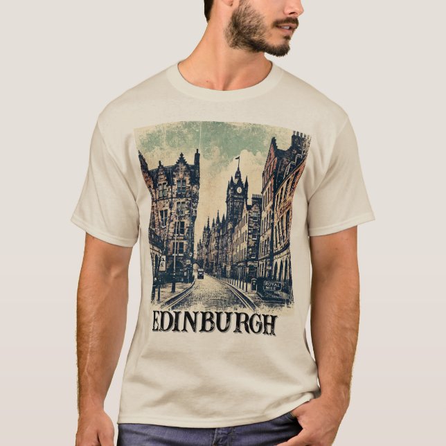 Royal Mile Edinburgh Scotland Distress Grunge T Shirt (Framsida)