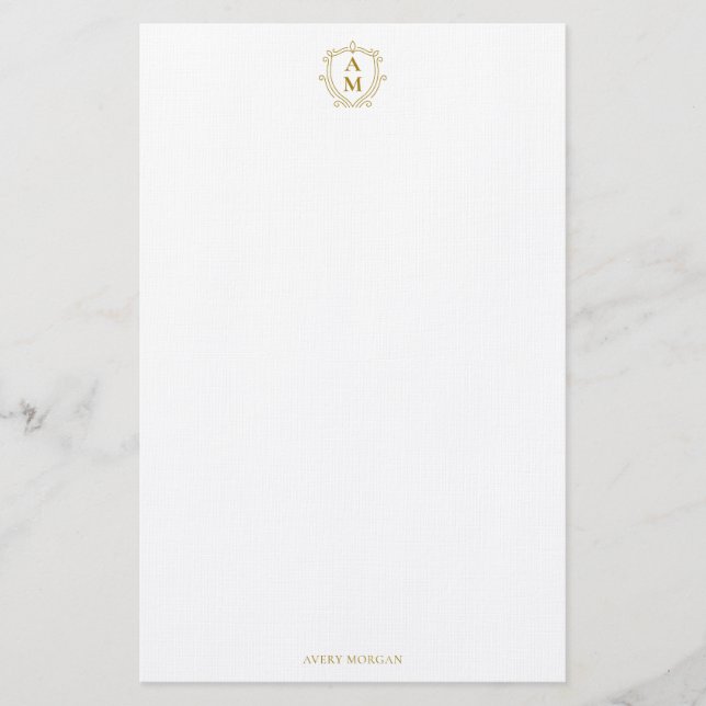 Royal Monogram Vapensköld Luxury Guld Personlig Brevpapper (Framsida)