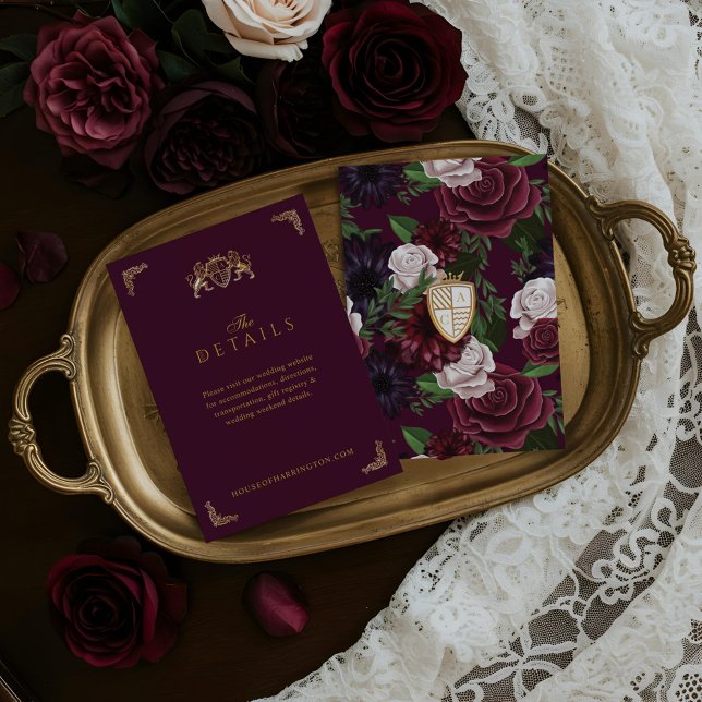 Royal Muse Fantasy Plum Blommigts & Lejon Vapenskö Tilläggskort (Royal Muse Fantasy Plum Florals & Lion Crest Enclosure Card)