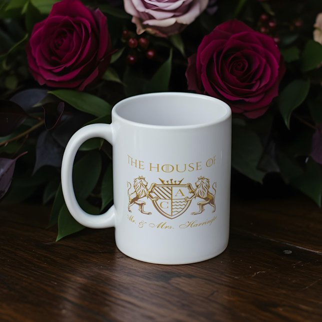 Royal Muse Medieval Fantasy Lejon Emblem Bröllop Kaffemugg (Royal Muse Medieval Fantasy Lion Emblem Wedding Coffee Mug)