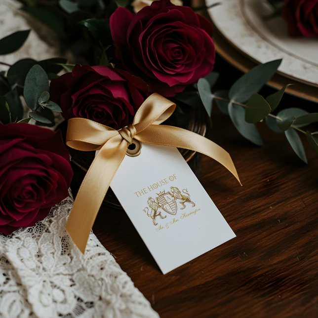 Royal Muse Medieval Fantasy Lejon Emblem Bröllop Presentetikett (Royal Muse Medieval Fantasy Lion Emblem Wedding Gift Tags)