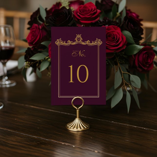 Royal Muse Medieval Fantasy Ornate Plum Bröllop Bordsnummer (Royal Muse Medieval Fantasy Ornate Plum Wedding Table Number)