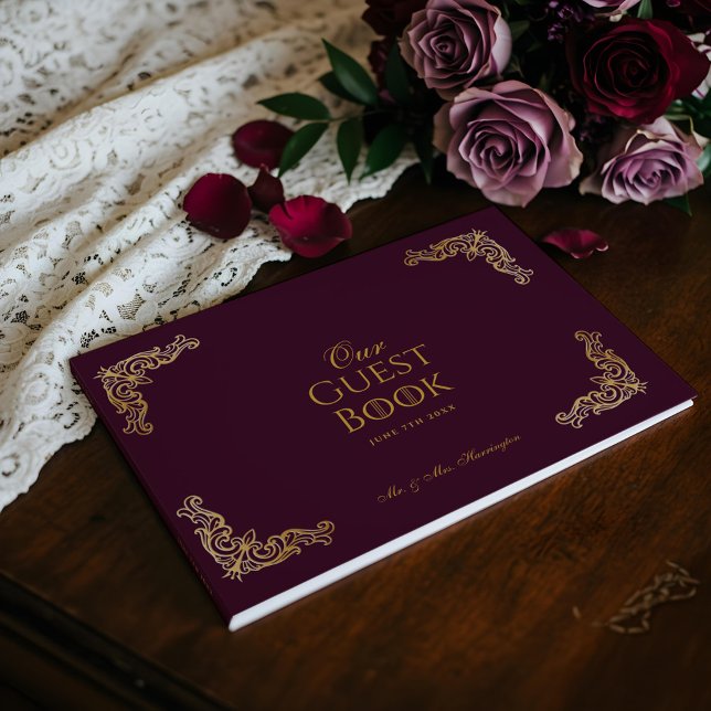 Royal Muse Medieval Fantasy Plum Blommigt Bröllop Gästböcker (Royal Muse Medieval Fantasy Plum Floral Wedding Guest Book)
