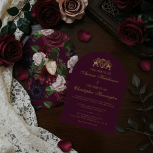 Royal Muse Medieval Fantasy Plum Blommigt Bröllop Inbjudningar