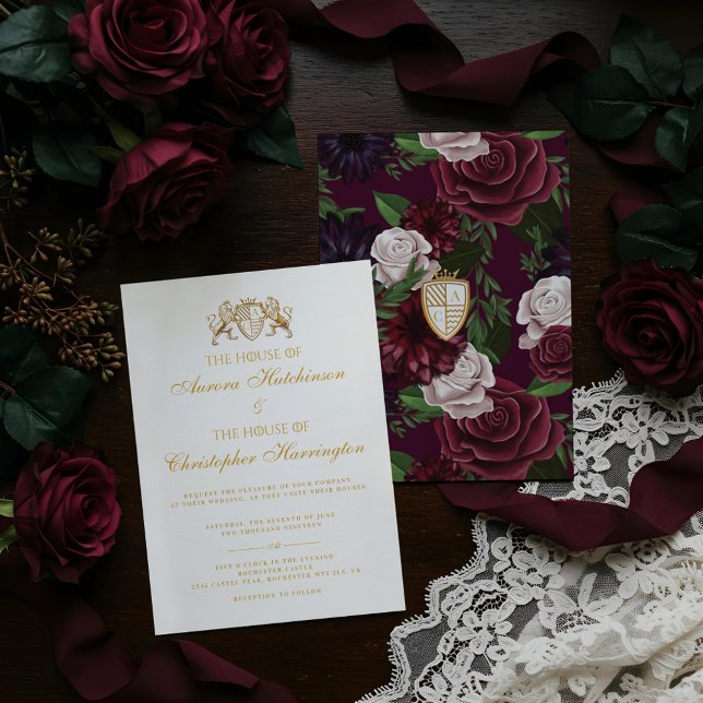 Royal Muse Medieval Fantasy White Blommigt Bröllop Inbjudningar (Royal Muse Medieval Fantasy White Floral Wedding Invitation)
