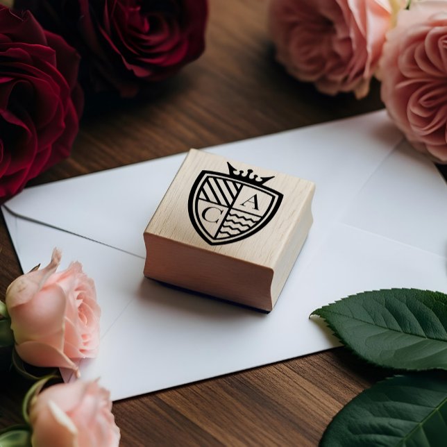 Royal Muse Medieval Krona Monogram Vapensköld Bröl Stämpel (Royal Muse Medieval Crown Monogram Crest Wedding Rubber Stamp)