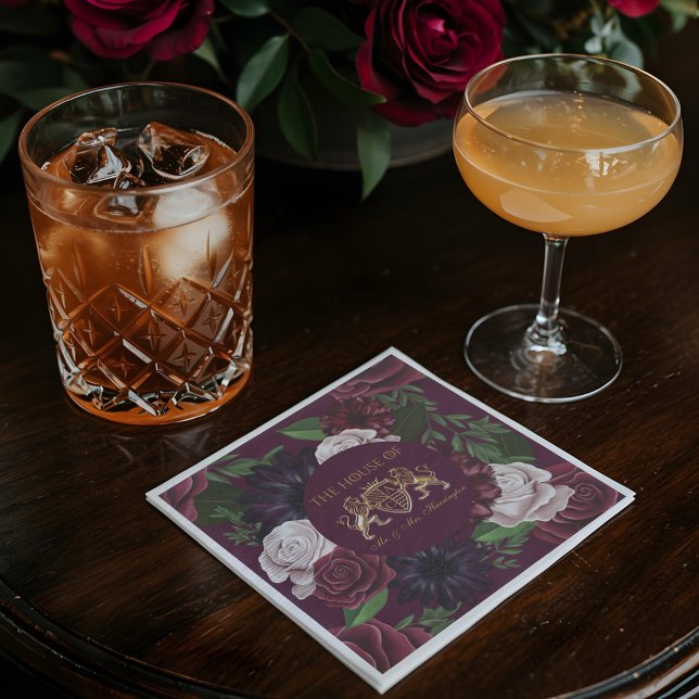 Royal Muse Medieval Lejon Vapensköld och Blommigt  Pappersservett (Royal Muse Medieval Lion Crest & Floral Wedding Napkins)