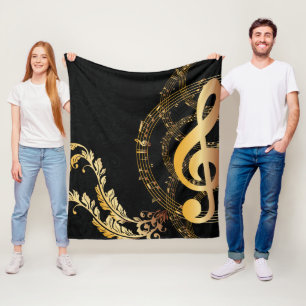 Royal Music Note svart guld Fleecefilt